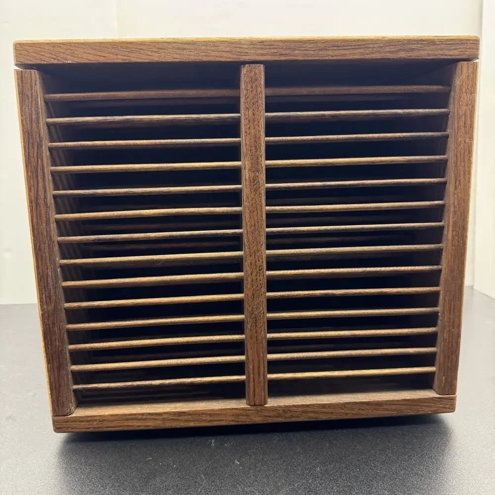 Vintage Wood CD DVD Media Storage Rack Organizer Cabinet Rotating Turntable Base